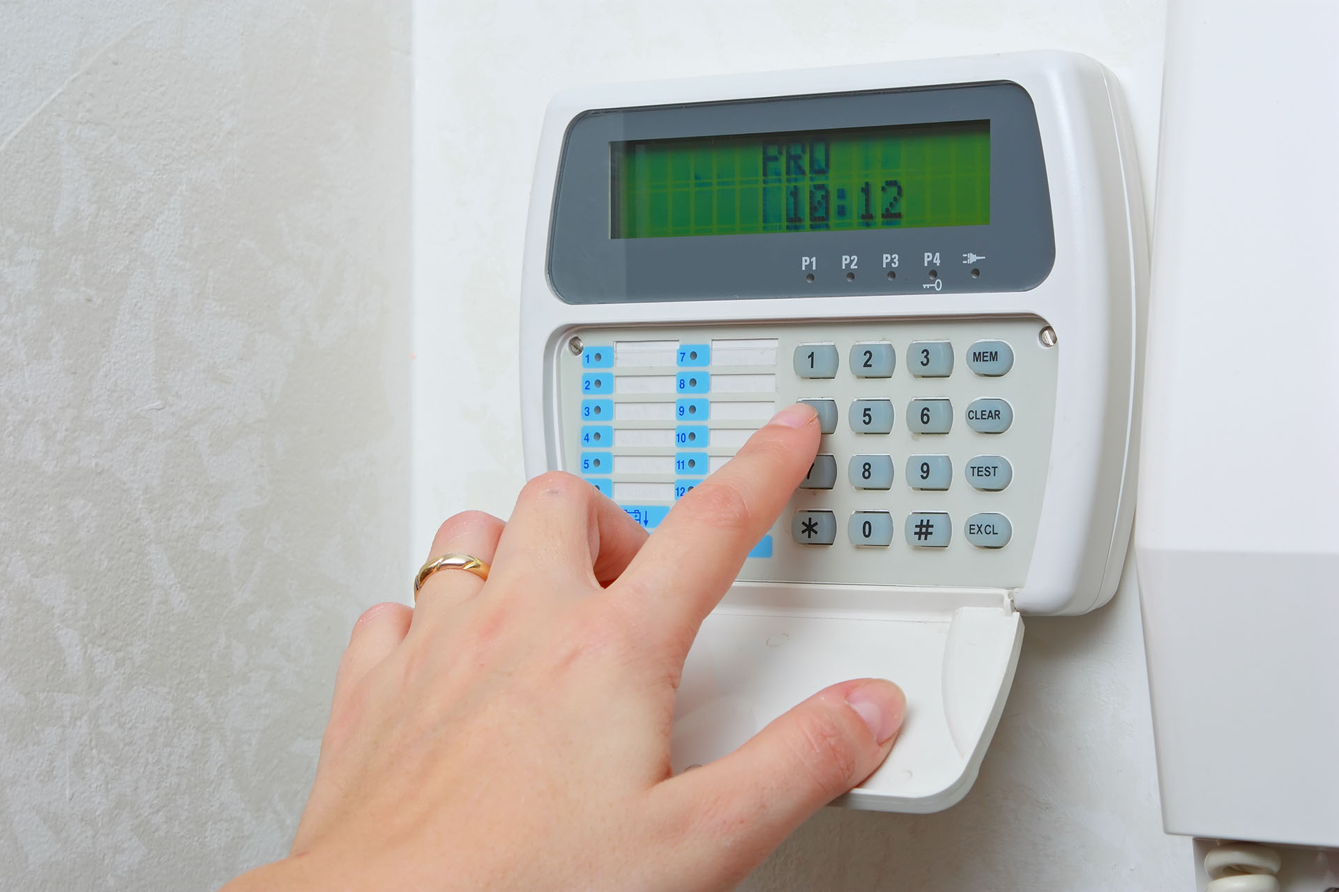 Close up of a security alarm keypad